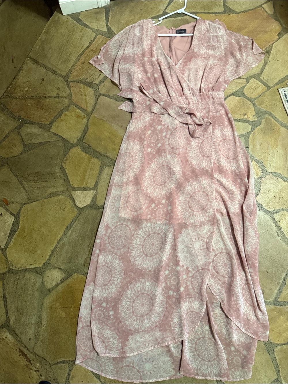 Luxology Blush Pink Floral Wrap Maxi Dress